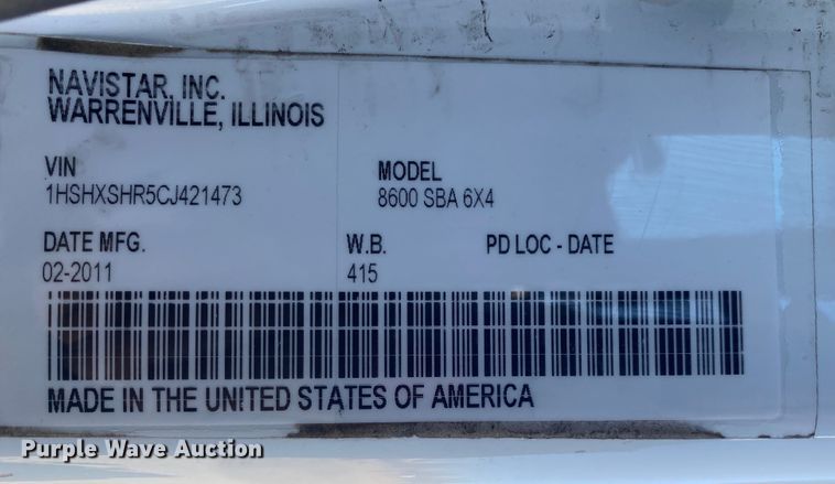 image for item JN9167 2012 International 8600  semi truck