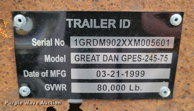 image for item KH9859 1999 Great Dane GPEA-245-75  extendable flatbed trailer
