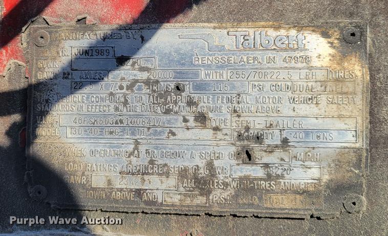 image for item KH9906 1989 Talbert T3D-40-HRG-1-T1  lowboy equipment trailer