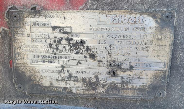 image for item KH9906 1989 Talbert T3D-40-HRG-1-T1  lowboy equipment trailer