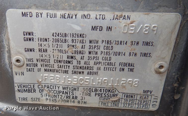 image for item DR1081 1990 Subaru Legacy