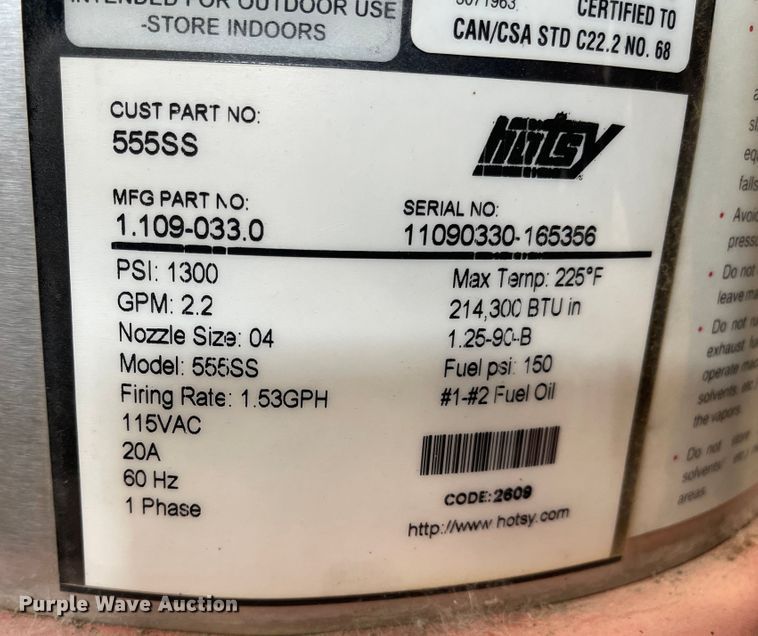 image for item IJ9647 Hotsy 555SS  hot pressure washer