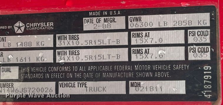 image for item IJ9655 1988 Dodge Ram 150  brush fire truck