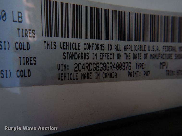 image for item JD9447 2016 Dodge Grand Caravan  handicap accessible van