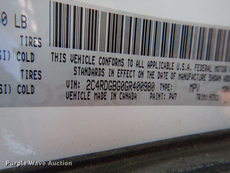 image for item JD9448 2016 Dodge Grand Caravan  handicap accessible van