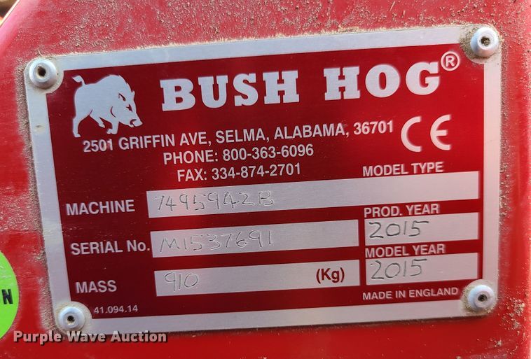 image for item JG9242 2015 Bush Hog RMB1865  side boom rotary mower