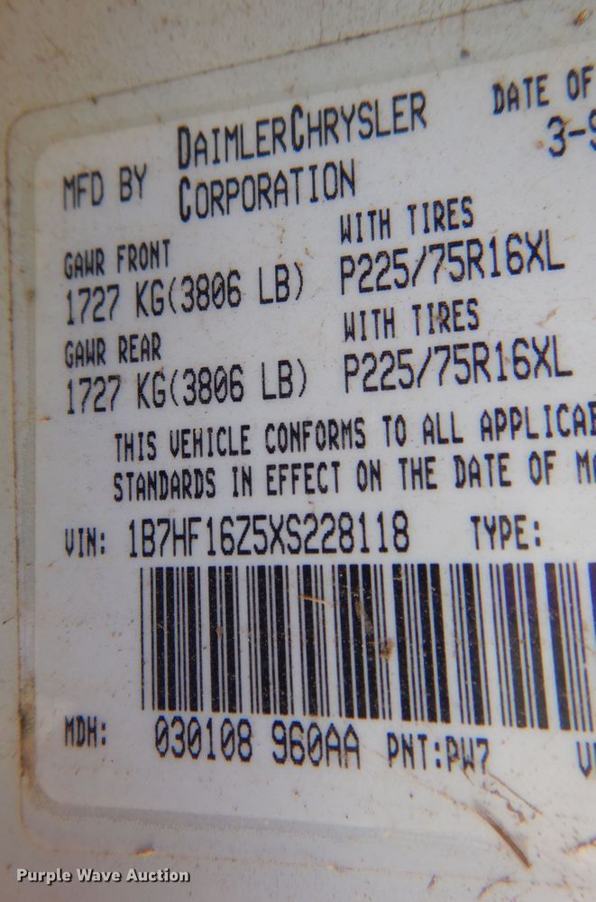 image for item JJ9695 1999 Dodge Ram 1500  pickup truck