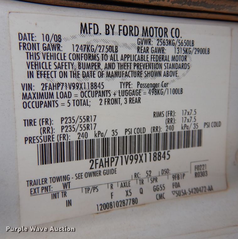 image for item JJ9698 2009 Ford Crown Victoria Police Interceptor