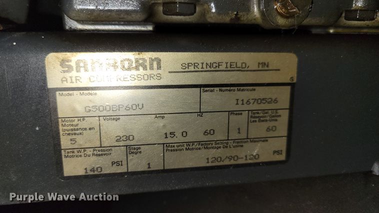 image for item KH9036 1988 Sanborn G500BP60V  air compressor