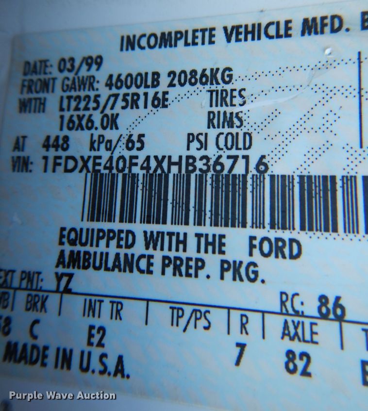 image for item KJ9495 1999 Ford E450  ambulance