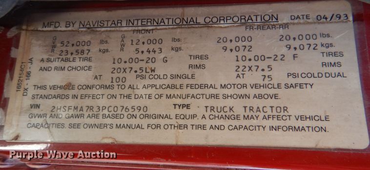 image for item KQ9592 1993 International 9200  dump truck