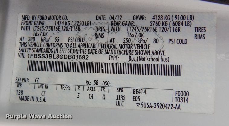 image for item KS9325 2012 Ford E350 Super Duty XL  van