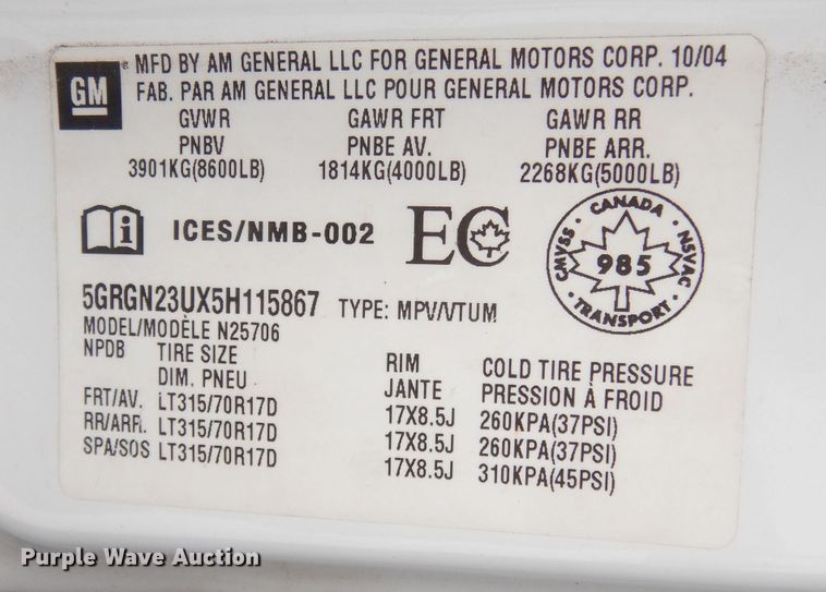 image for item DH8829 2005 Hummer H2  SUV