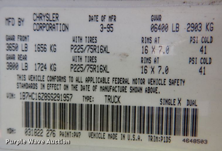 image for item DK8722 1995 Dodge Ram 1500  pickup truck