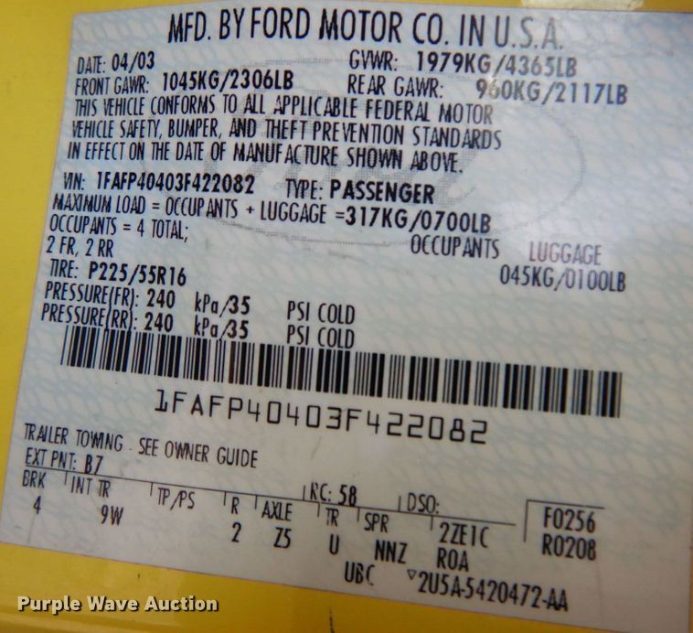 image for item DK8724 2003 Ford Mustang