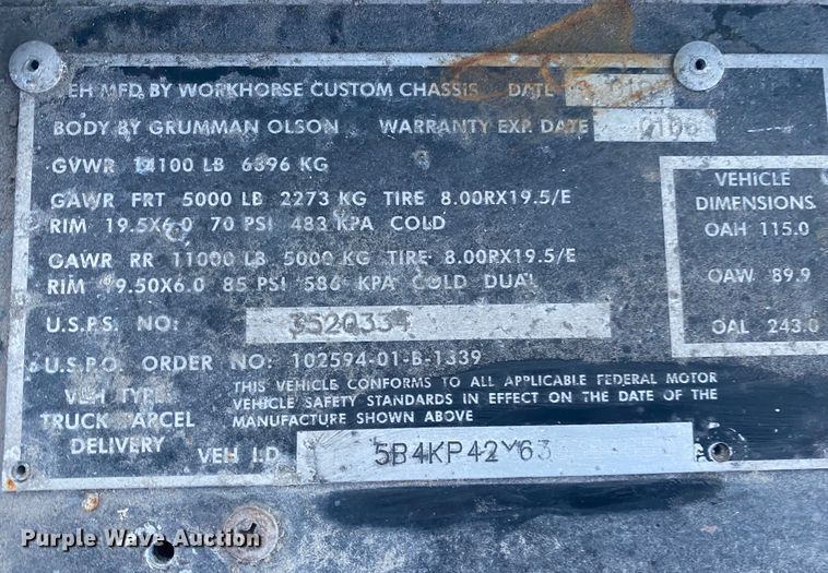 image for item DL6864 2003 Workhorse P42  delivery truck