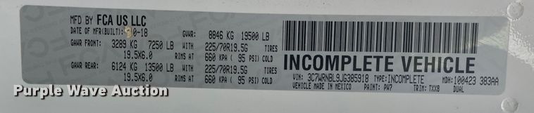 image for item DL6881 2018 Dodge Ram 5500HD  flatbed truck