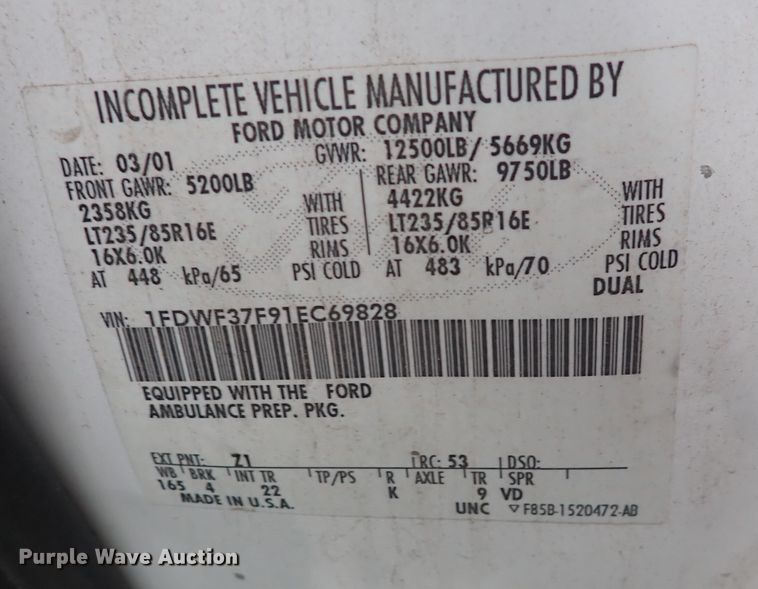 image for item DN2472 2001 Ford F350 Super Duty  ambulance