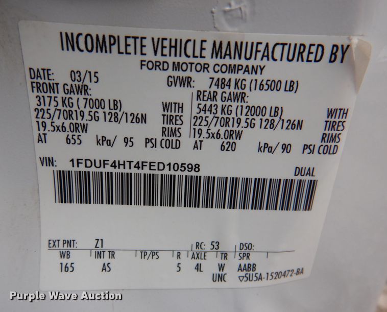 image for item DN2688 2015 Ford F450 Super Duty  truck cab and chassis