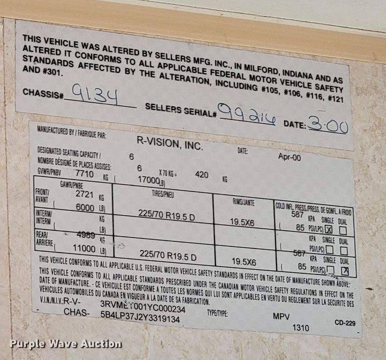 image for item HF9265 2000 Condor R Vision  RV