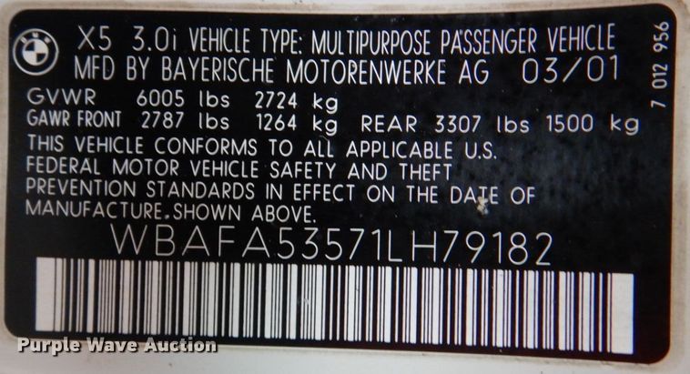 image for item IG9670 2001 BMW X5  SUV