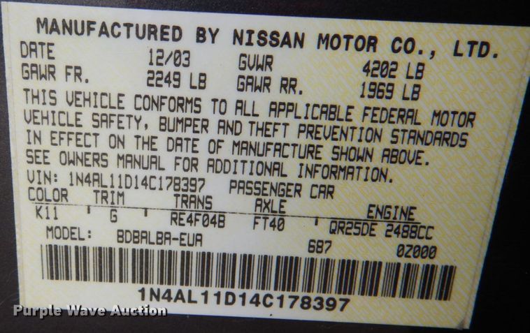 image for item IG9673 2004 Nissan Altima