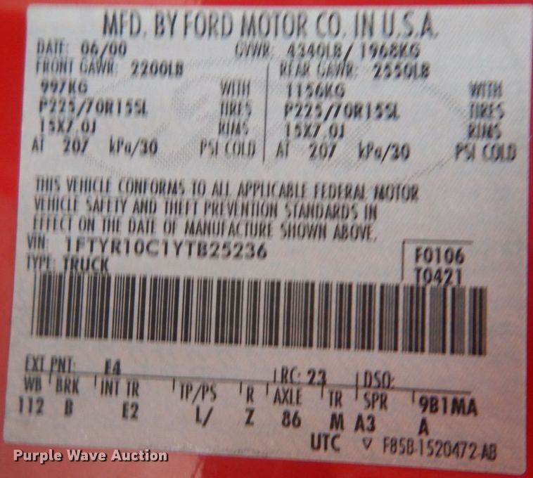 image for item IG9687 2000 Ford Ranger  pickup truck