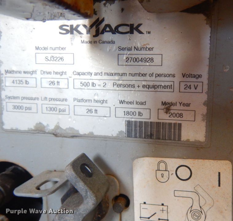 image for item IO9668 2008 Skyjack SJ3226  scissor lift