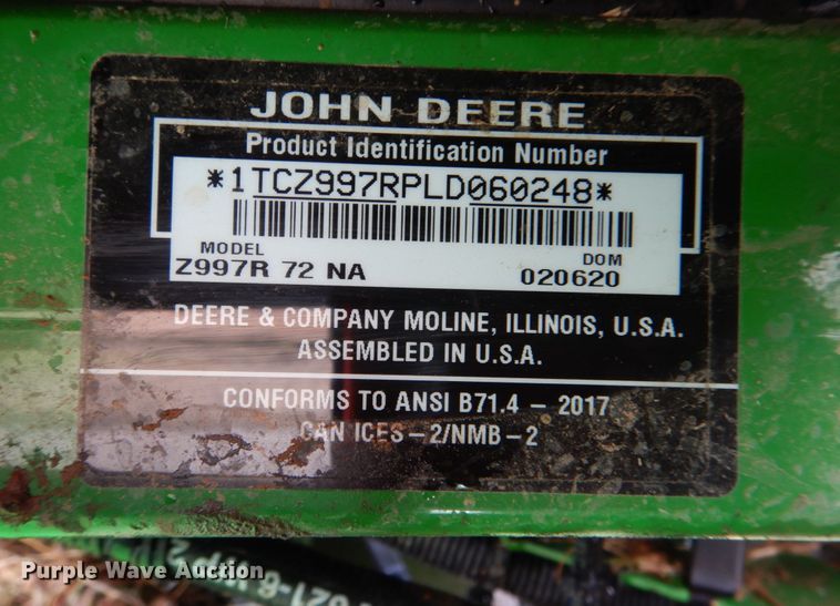 image for item JD9422 2020 John Deere Z997R  ZTR lawn mower