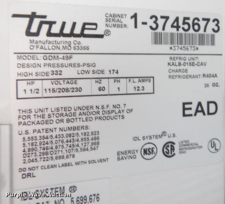 image for item JE9726 True GDM49F  freezer