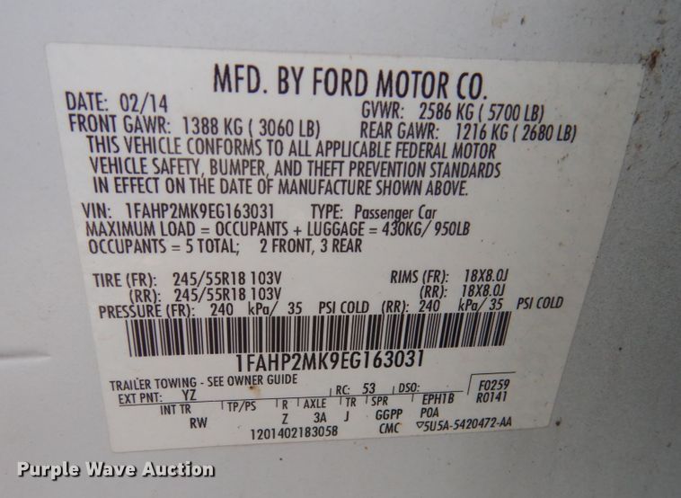 image for item JJ9393 2014 Ford Taurus Police