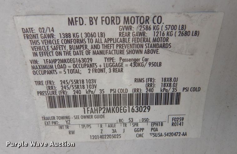 image for item JJ9394 2014 Ford Taurus Police