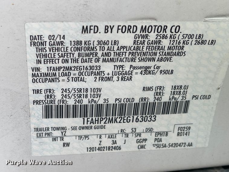 image for item JJ9396 2014 Ford Taurus Police