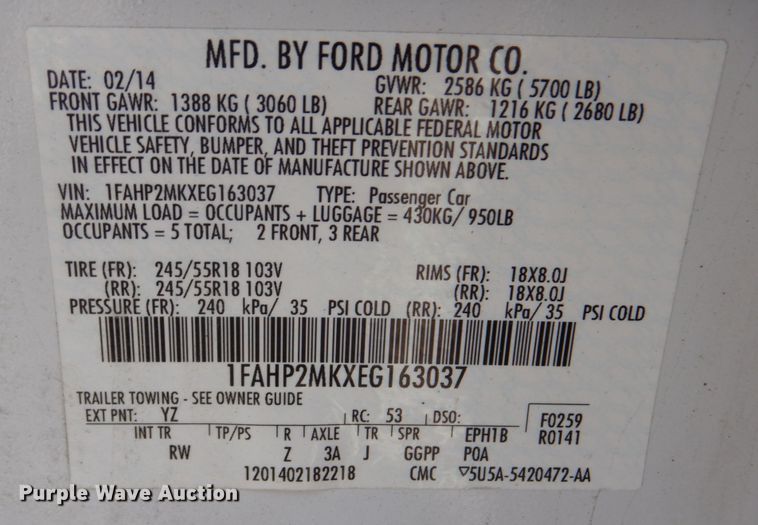 image for item JJ9397 2014 Ford Taurus Police