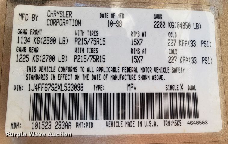 image for item JP9049 1999 Jeep Cherokee  SUV