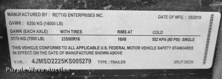 image for item KH9838 2019 Retco  tilt deck equipment trailer