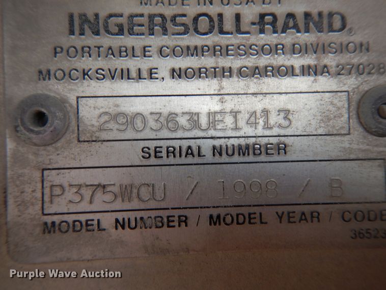 image for item DI8607 1998 Ingersoll Rand P375WCU  air compressor