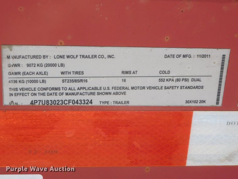 image for item DK8626 2012 Lone Wolf 4P7  equipment trailer