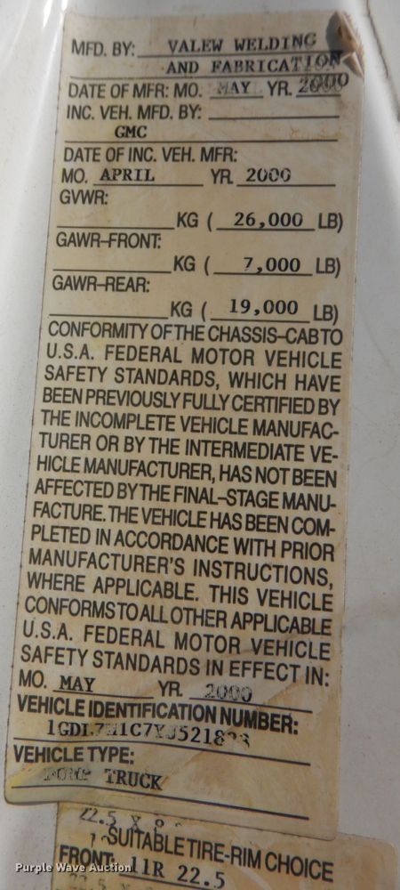 image for item DK8714 2000 GMC C7500  dump truck