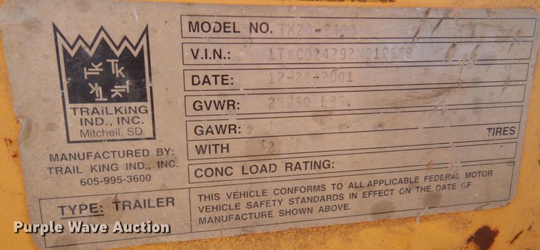 image for item DK8715 2002 Trail King TK20-2400  equipment trailer