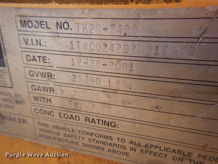 image for item DK8715 2002 Trail King TK20-2400  equipment trailer