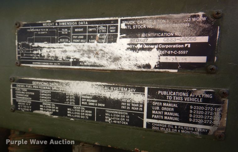 image for item DK8716 1985 Am General M923  flatbed truck