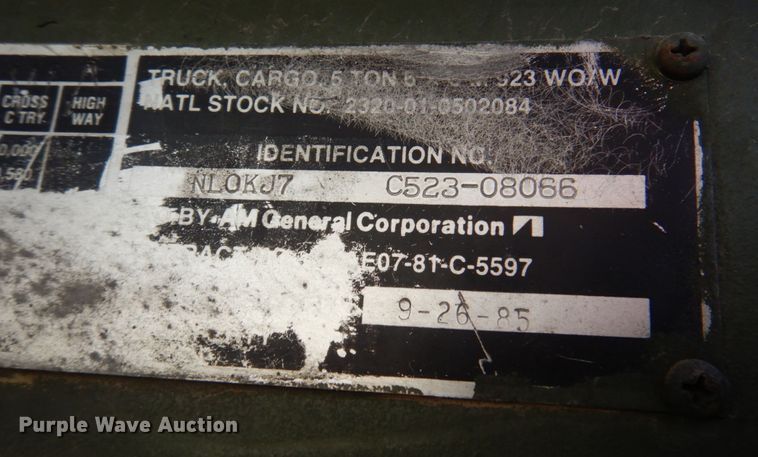 image for item DK8716 1985 Am General M923  flatbed truck