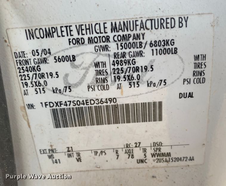 image for item DL1408 2004 Ford F450 Super Duty  utility / service truck
