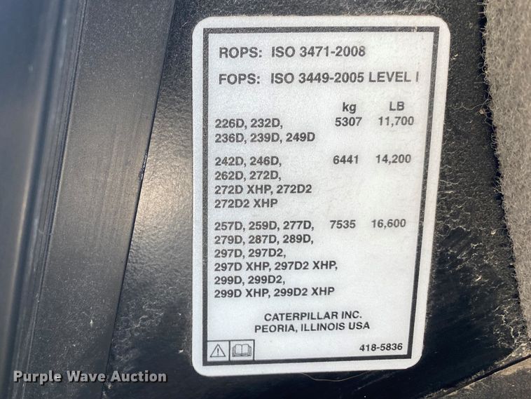 image for item DL6870 2018 Caterpillar 289D  tracked skid steer loader