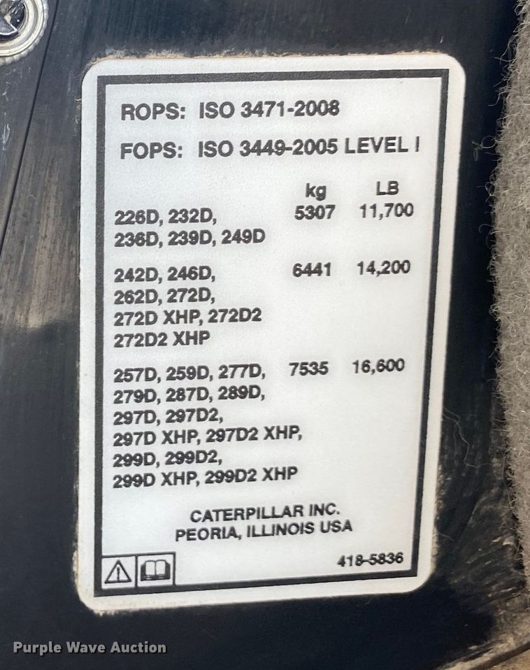 image for item DL6871 2016 Caterpillar 289D  tracked skid steer loader