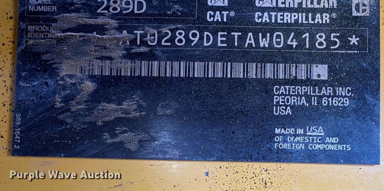 image for item DL6871 2016 Caterpillar 289D  tracked skid steer loader