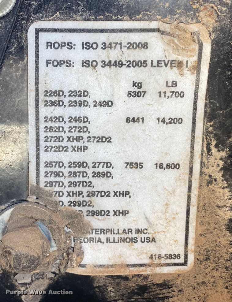 image for item DL6873 2016 Caterpillar 289D  tracked skid steer loader