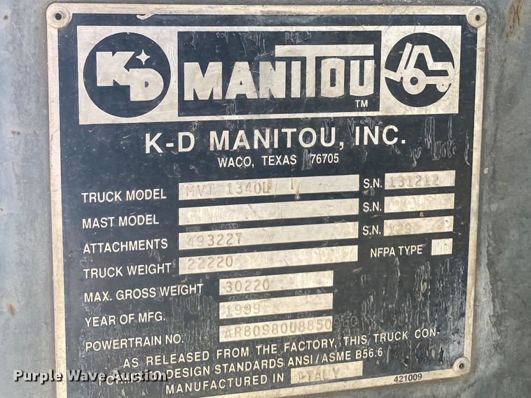 image for item DL6877 1999 Manitou MVT1340L  telehandler