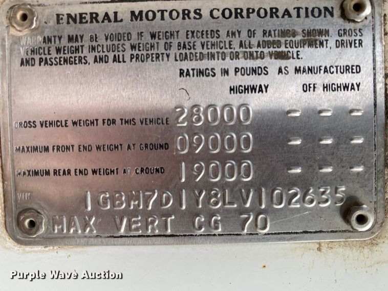 image for item DL6878 1990 Chevrolet C7500  utility / service truck